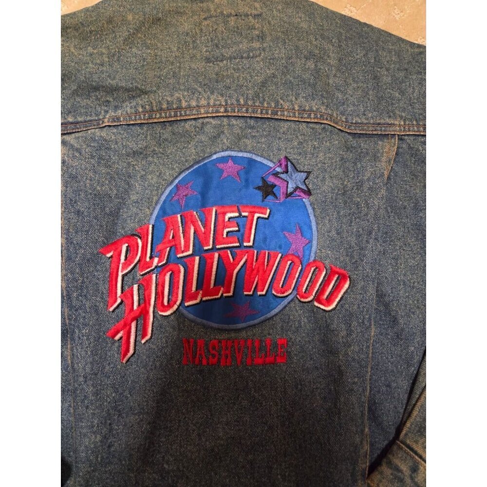 Vintage Planet Hollywood Denim Jacket Womens Small Nashville 90s Oversized Jean - Picture 9 of 11